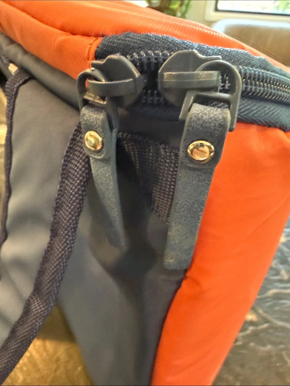 Life Is Good Orange Dog Graphic Pet Backpack with Navy Trim